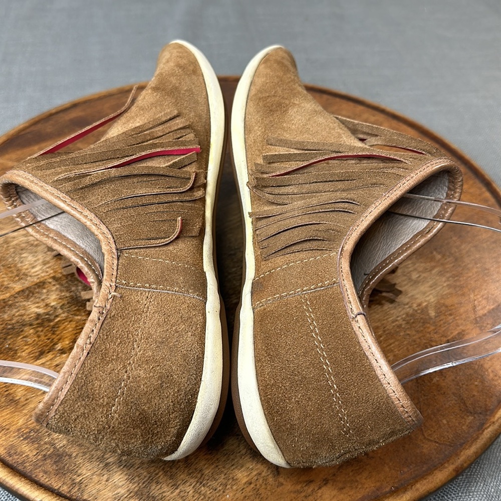 Sanuk Shoes Womens 10 Brown Suede Pink Fringe Slip On Moccasin Loafers - Picture 6 of 13